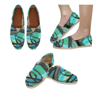 Abstract Circles Black and Teal Unisex Classic Canvas Slip-On (Model 1206)