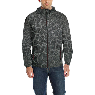 Crackle Black All Over Print Quilted Windbreaker for Men (Model H35)
