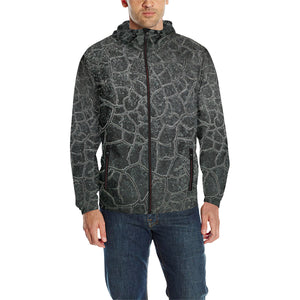 Crackle Black All Over Print Quilted Windbreaker for Men (Model H35)