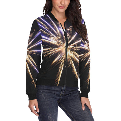 Fireworks Star Yellow All Over Print Bomber Jacket for Women (Model H36)