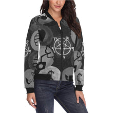 Load image into Gallery viewer, Dante&#39;s Inferno Black and White All Over Print Bomber Jacket for Women (Model H36)