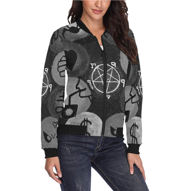 Dante's Inferno Black and White All Over Print Bomber Jacket for Women (Model H36)
