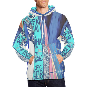 Surfboards Blue All Over Print Hoodie for Men/Large Size (USA Size) (Model H13)
