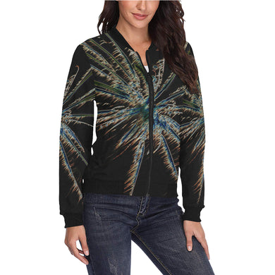 Fireworks Star Glowing All Over Print Bomber Jacket for Women (Model H36)