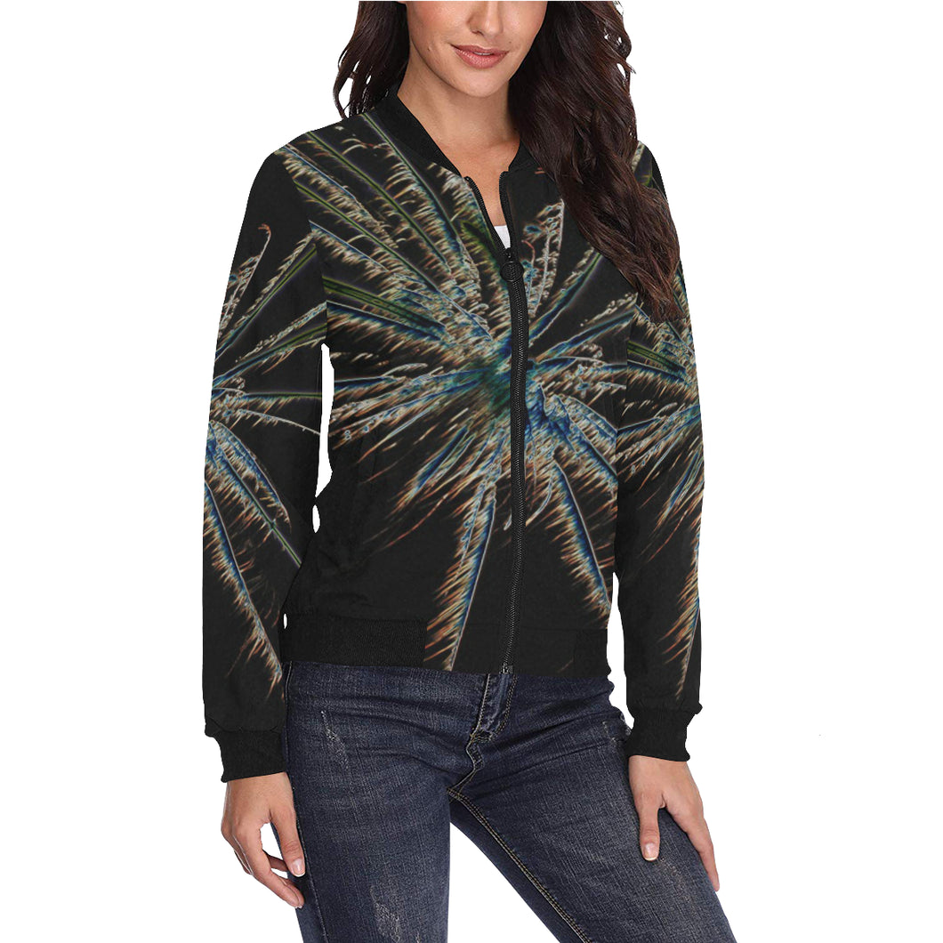 Fireworks Star Glowing All Over Print Bomber Jacket for Women (Model H36)