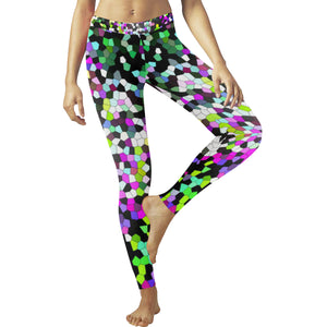 Holiday Paisley Purple Mosaic Low Rise Leggings (Invisible Stitch) (Model L05)