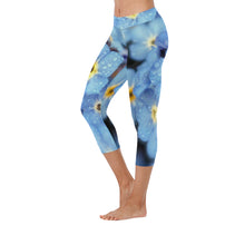 Load image into Gallery viewer, Forget Me Not Flower New Low Rise Capri Leggings (Flatlock Stitch) (Model L09)