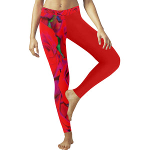 Rose Bouquet Flower Red Low Rise Leggings (Invisible Stitch) (Model L05)