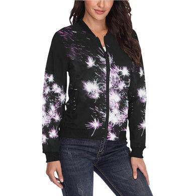 Fireworks Flower Purple All Over Print Bomber Jacket for Women (Model H36)