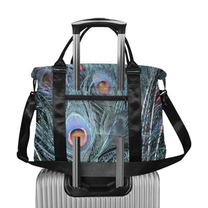 Peacock Feathers Blue Large Capacity Duffle Bag (Model 1715)