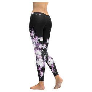 Fireworks Flowers Purple Low Rise Leggings (Invisible Stitch) (Model L05)