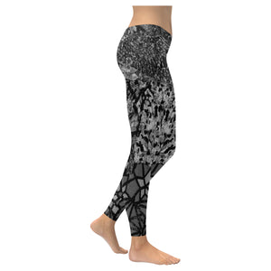Holiday Paisley Black and White Low Rise Leggings (Invisible Stitch) (Model L05)