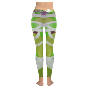 Abstract Circles Green Low Rise Leggings (Invisible Stitch) (Model L05)