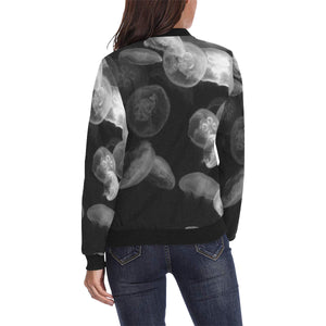 Jellyfish Black and White All Over Print Bomber Jacket for Women (Model H36)