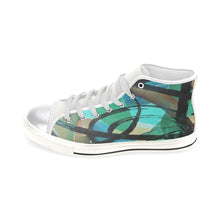 Load image into Gallery viewer, Abstract Circles Black and Teal Women&#39;s Classic High Top Canvas Shoes (Model 017)
