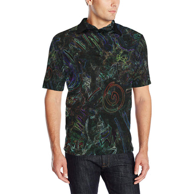 Graffiti Abstract Glowing Men's All Over Print Polo Shirt (Model T55)