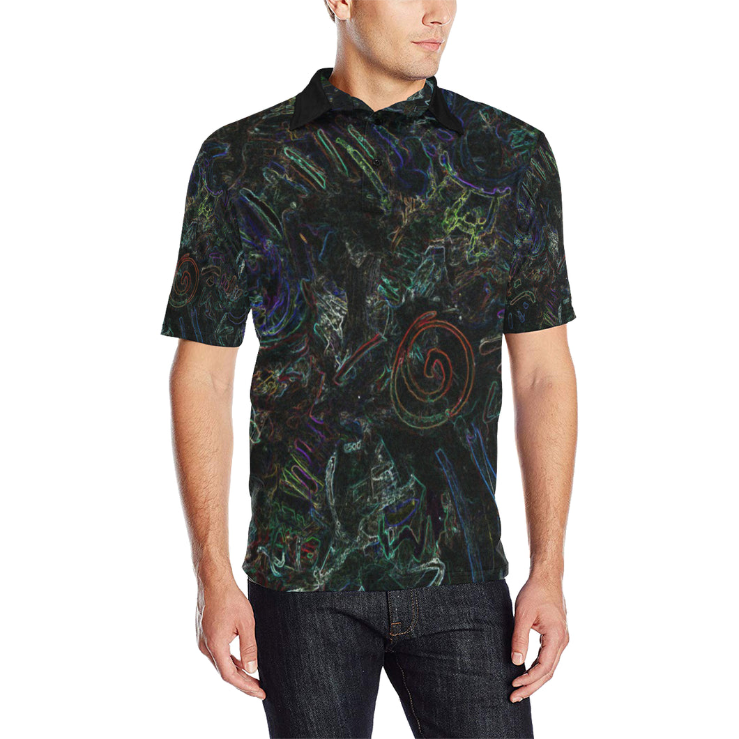 Graffiti Abstract Glowing Men's All Over Print Polo Shirt (Model T55)