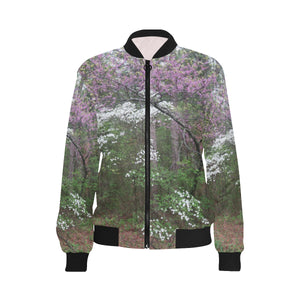 Arkansas Dogwood and Red Bud Flower All Over Print Bomber Jacket for Women (Model H36)