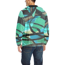 Load image into Gallery viewer, Abstract Circles Black and Teal All Over Print Quilted Windbreaker for Men (Model H35)