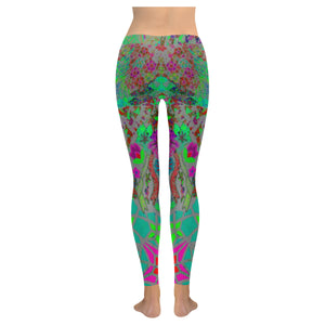 Holiday Paisley Aqua Low Rise Leggings (Invisible Stitch) (Model L05)
