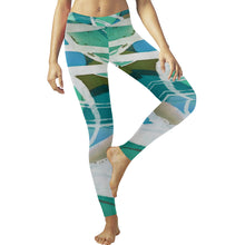 Load image into Gallery viewer, Abstract Circles Aqua Low Rise Leggings (Invisible Stitch) (Model L05)