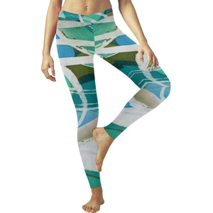 Abstract Circles Aqua Low Rise Leggings (Invisible Stitch) (Model L05)