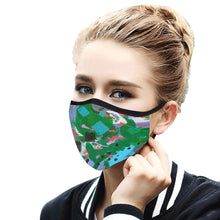 Load image into Gallery viewer, Abstract Squares Blue Mouth Mask in One Piece (2 Filters Included) (Model M02)