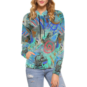 Graffiti Abstract Aqua All Over Print Hoodie for Women (USA Size) (Model H13)