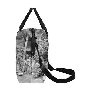 Blooming Boots Flower Black and White Large Capacity Duffle Bag (Model 1715)